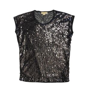 Michael Kors MK Black Sequin Cap Sleeve‎ Top Small